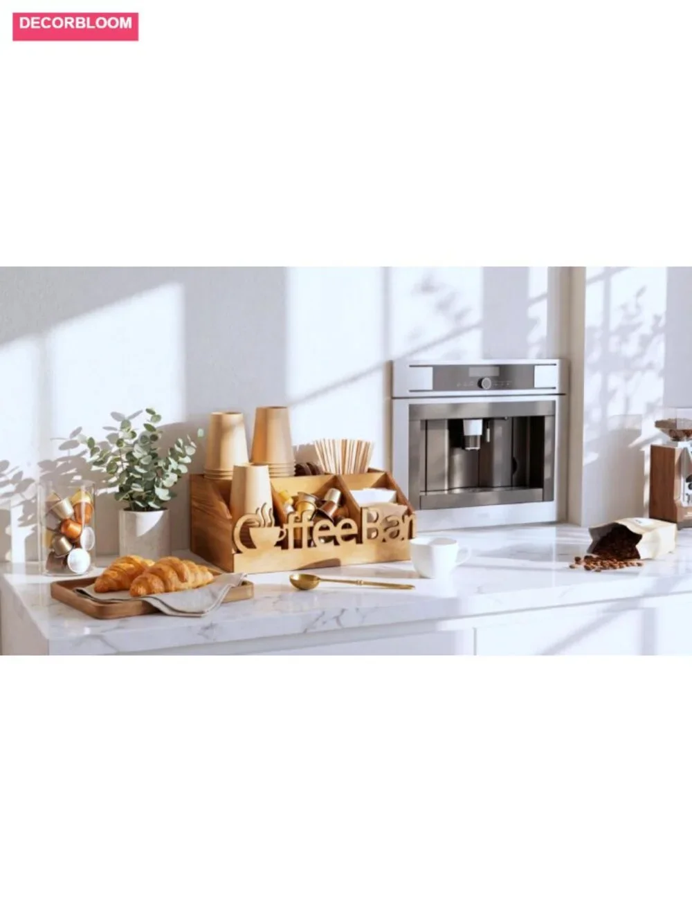 Wood Coffee Station Organizer Countertop Storage Basket for Pods, Tea,